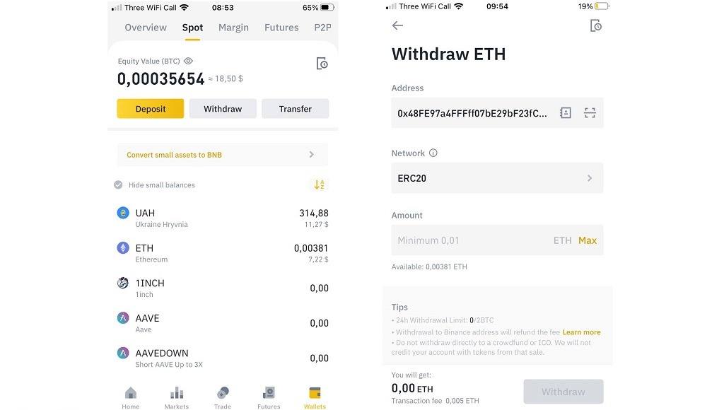 binance specified debited cryptocurrencies wrong