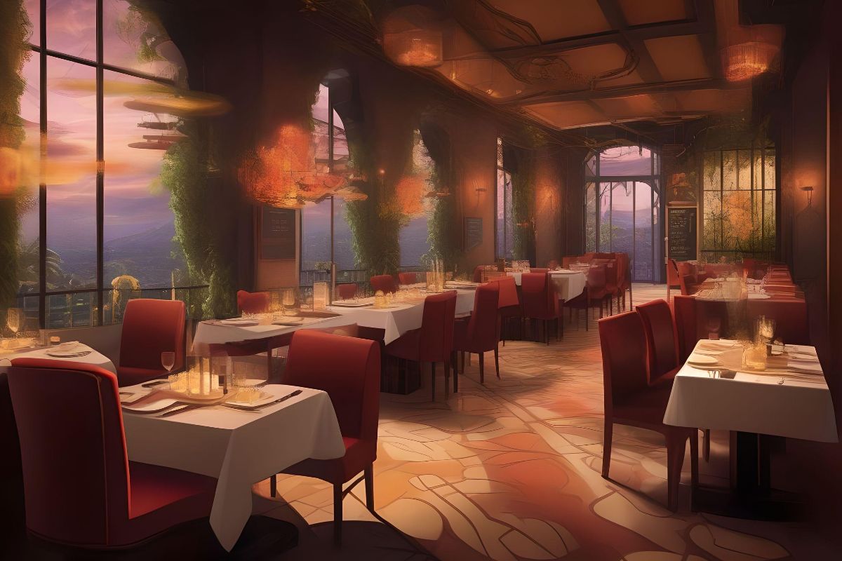 Premium Photo | Anime style illustration of a restaurant with a bar and  tables generative ai