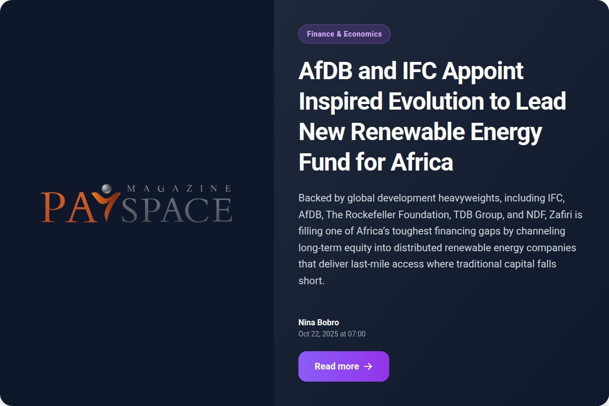 AfDB and IFC Appoint Inspired Evolution to Lead New Renewable Energy Fund for Africa