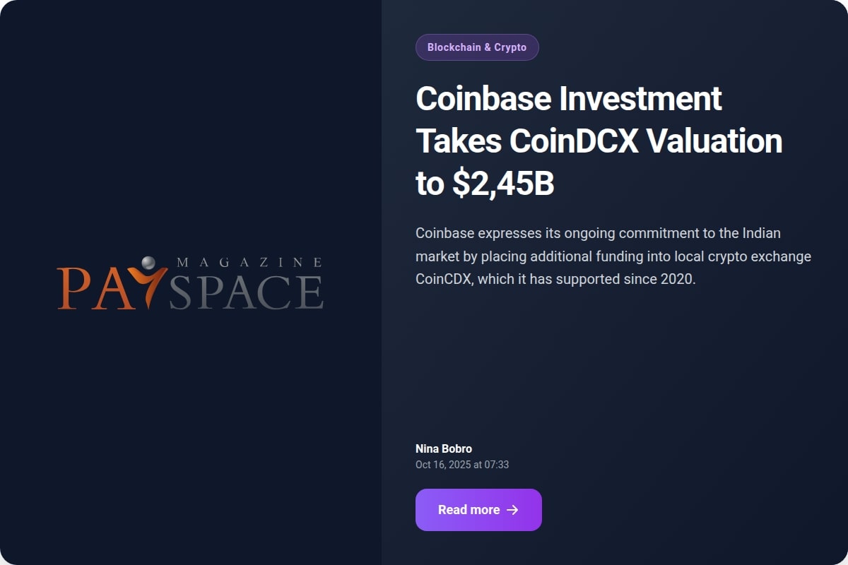 Coinbase Investment Takes CoinDCX Valuation to $2,45B