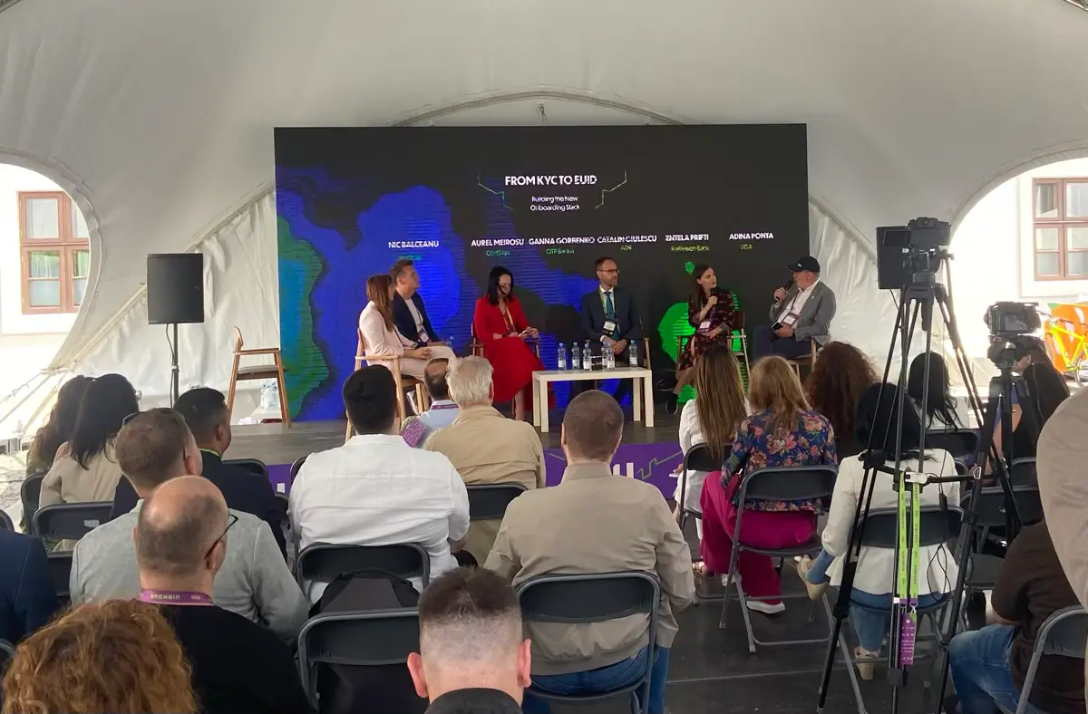 The panel, "From KYC to EUID: Building the New Onboarding Stack," featured specialists from Visa, OTP Bank, Raiffeisen Bank, Romanian Digitalisation Authority (ADR), certSIGN and Lendrise